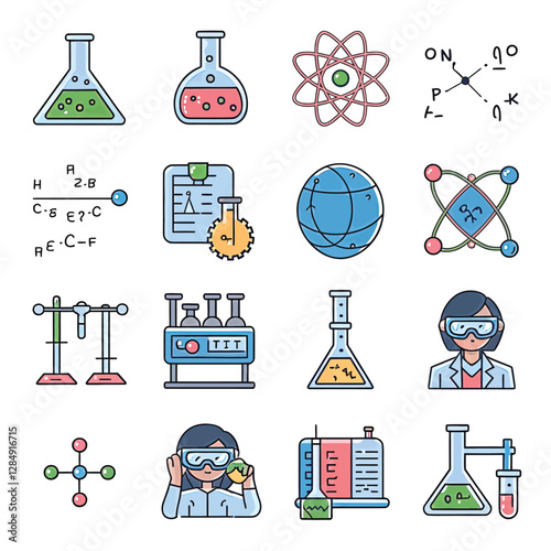 vector icons for laboratory environment for studying various scientific disciplines Chemistry flask 
