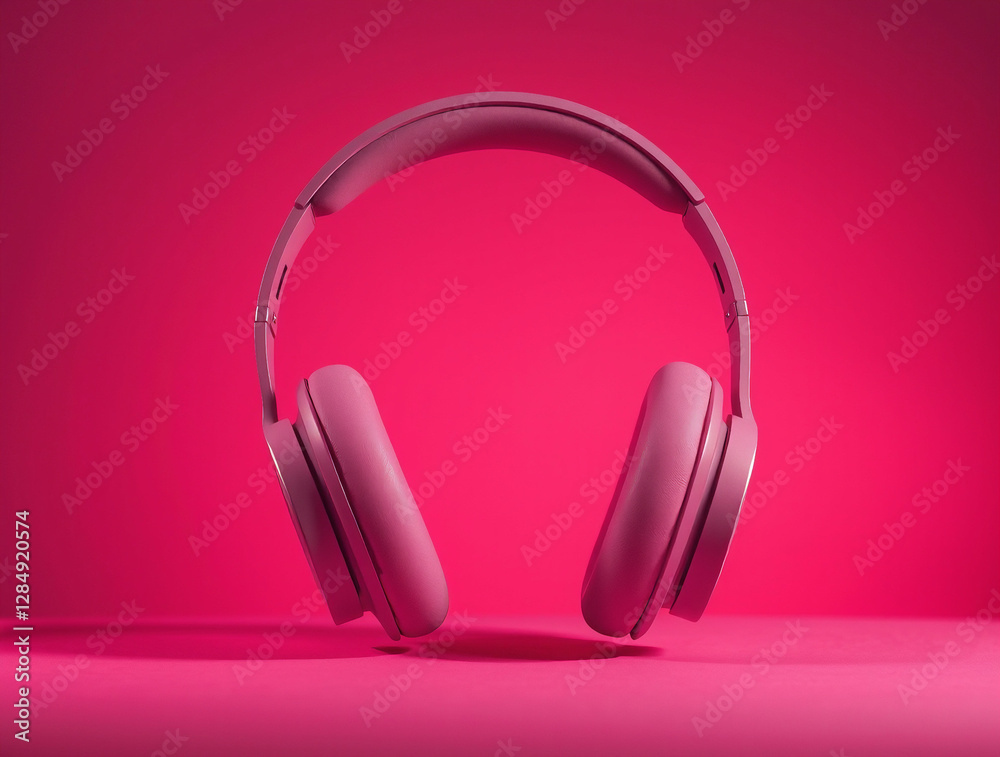 a pair of over-ear headphones in a monochromatic pink color scheme, set against a matching pink background a pair of over-ear headphones in a monochromatic pink color scheme, set against a matching pink background