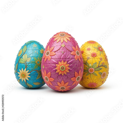 Wallpaper Mural Three decorated Easter Eggs in vibrant colors isolated on white background. Torontodigital.ca