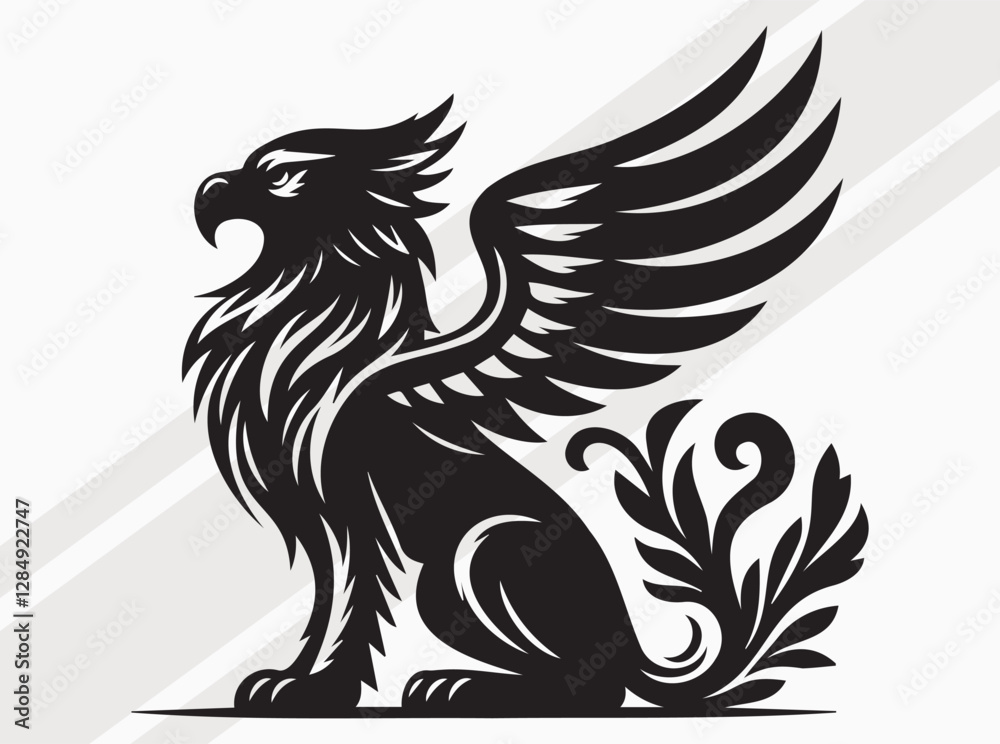 Fototapeta premium Griffin Silhouette Black Color Mythical Winged Beast Vector Art and Clipart for Designs