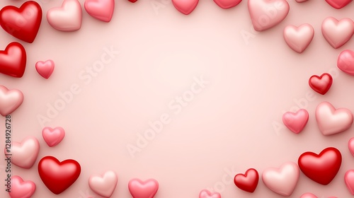 Pink and Red Hearts Frame a Blank Space