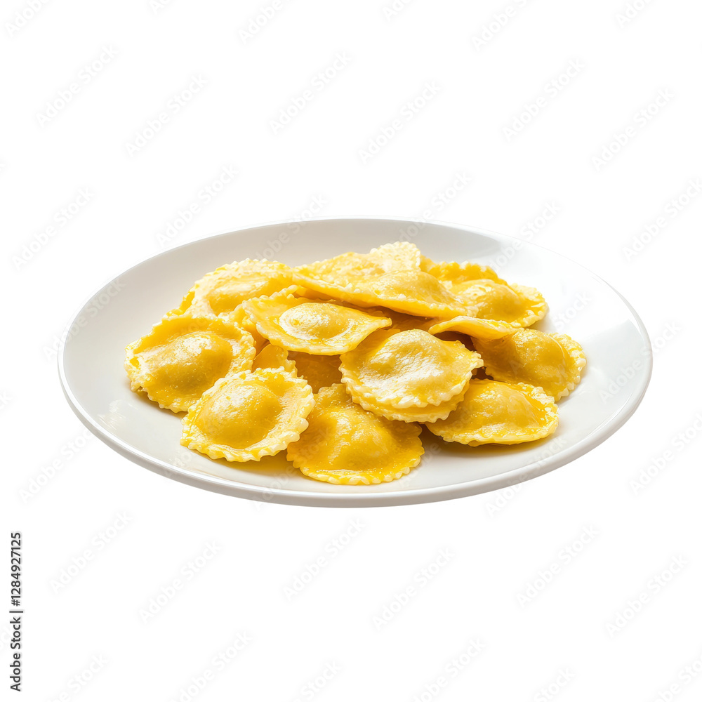 a delicious traditional italian plate of ravioli with red sauce, white background a delicious traditional italian plate of ravioli with red sauce, white background
