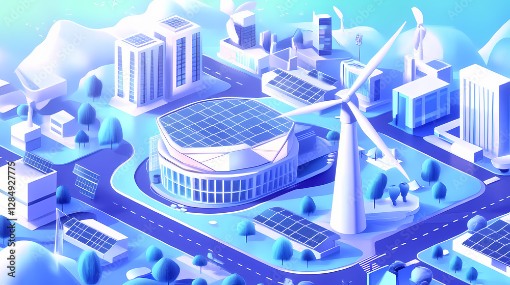 Digital windmill for renewable energy sources digital transformation toward green energy. Solar-Powered Windmills. Illustration