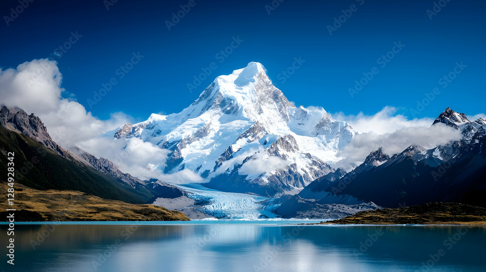 Vast Rugged Mountain Pass with Snow Capped Peaks and Glacial Lake Vast Rugged Mountain Pass with Snow Capped Peaks and Glacial Lake