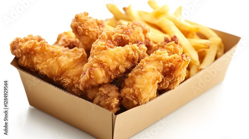 Fried Chicken Strips and Fries in Box / 箱に入ったフライドチキンストリップとフライドポテト