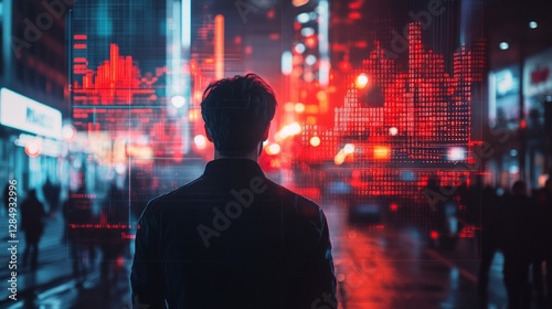 Wallpaper Mural Man watches data overlay on city street at night Torontodigital.ca