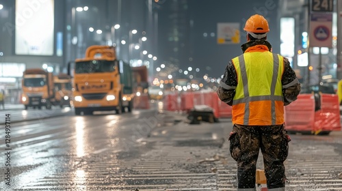 Wallpaper Mural Night Construction Worker Safety Hardhat Urban Road Traffic Torontodigital.ca