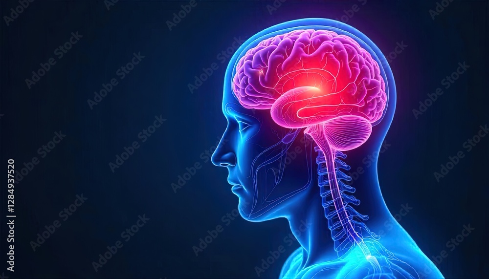 An artistic representation of a human brain in profile view An artistic representation of a human brain in profile view