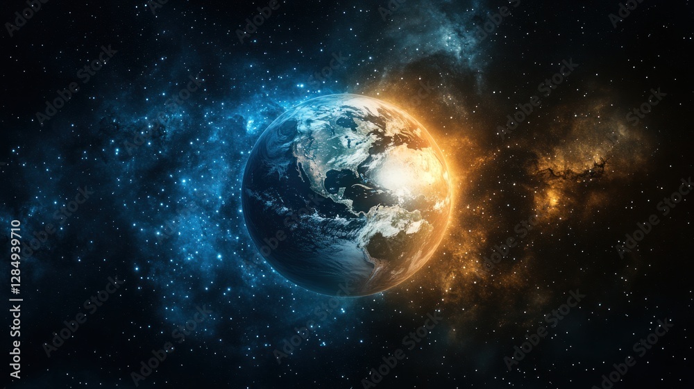 Fototapeta premium Earth in Cosmic Glow, Space Background, Dramatic Lighting