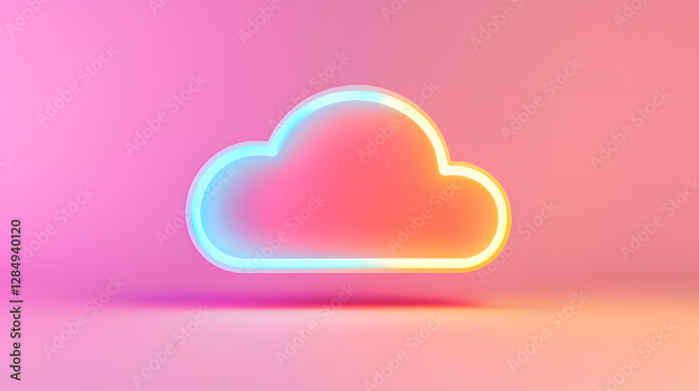 Neon Cloud Icon on Vibrant Background Neon Cloud Icon on Vibrant Background