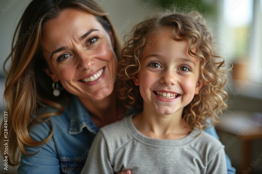 Woman is holding little girl who is smiling for camera Woman is holding little girl who is smiling for camera