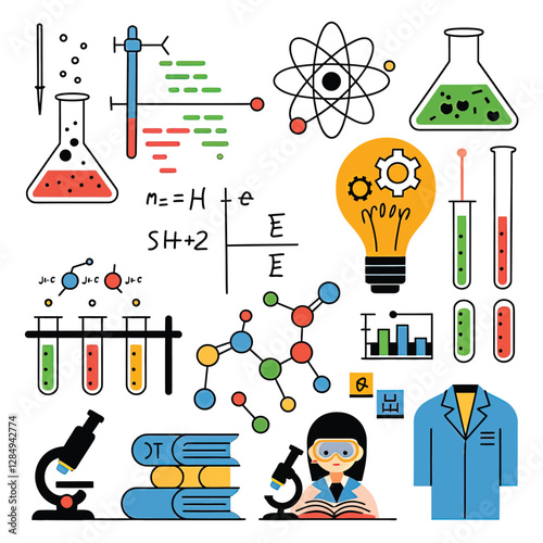 vector icons for laboratory environment for studying various scientific disciplines Chemistry flask 
