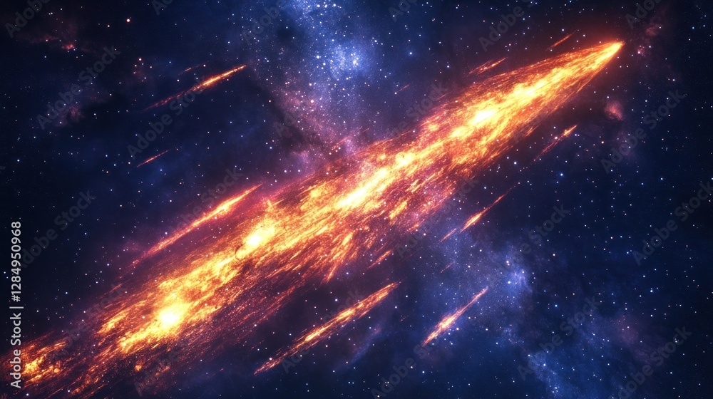 Fototapeta premium Fiery cosmic streak across starry nebula