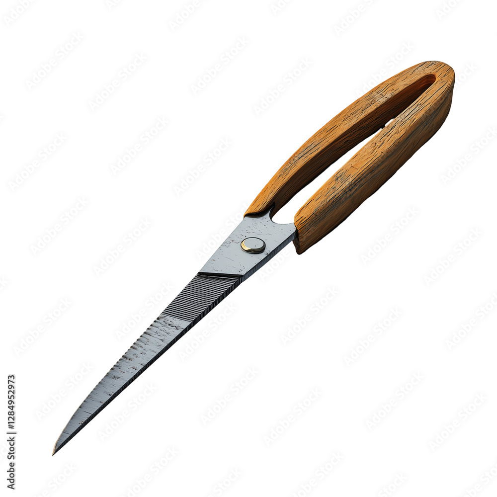 Elegant Wooden Handle Metal Scissors Design 3d tool tool isolated on transparent background, png Elegant Wooden Handle Metal Scissors Design 3d tool tool isolated on transparent background, png