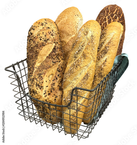 Breads in side of black metal iron, wire bread basket
Bread, French bread, Baguette 法式長棍麵包 