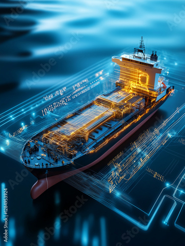 Futuristisches Containerschiff integriert digitale Technologien in Hafen

