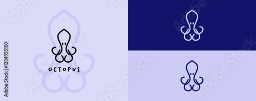 Octopus Squid Tentacles Logo in simple minimalist line art, elegant geometric octopus icon Vector