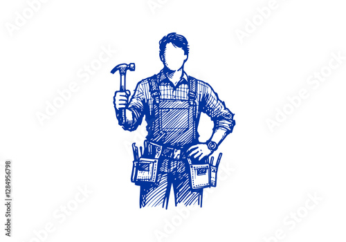 Carpenter hand drawn sketch vector
