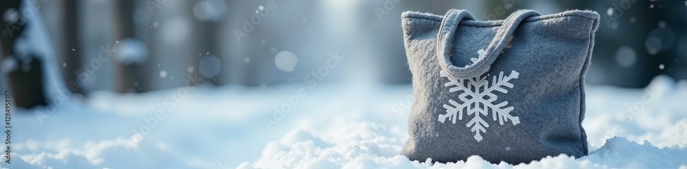 Obraz premium Snowflake embroidered gray woolen tote bag, slush-resistant, snowfall ready, embroidered, slush-resistant