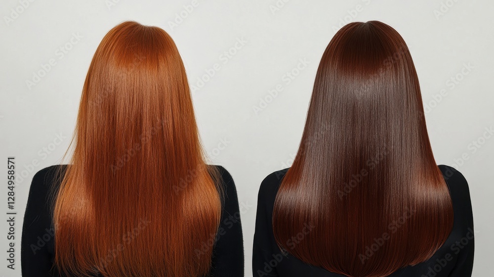 Fototapeta premium Comparison of Smooth Glossy Hair in Rich Red and Deep Brown Shades