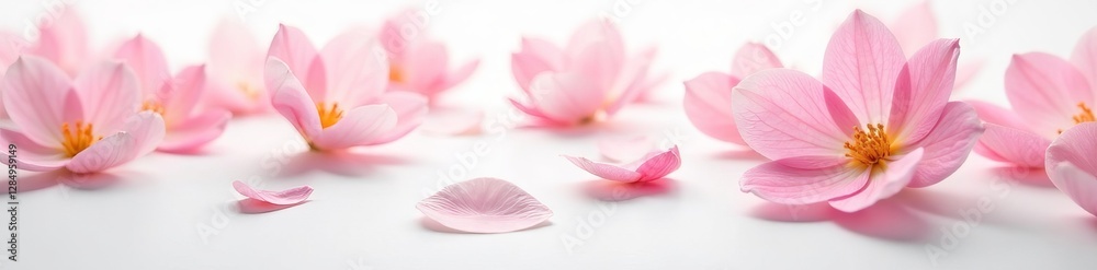 Fototapeta premium Soft pastel petals on white backdrop, elegant and feminine, feminine, delicate
