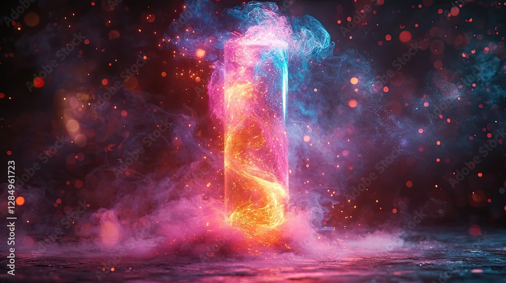 Energetic column of light with colorful cosmic smoke clouds Energetic column of light with colorful cosmic smoke clouds