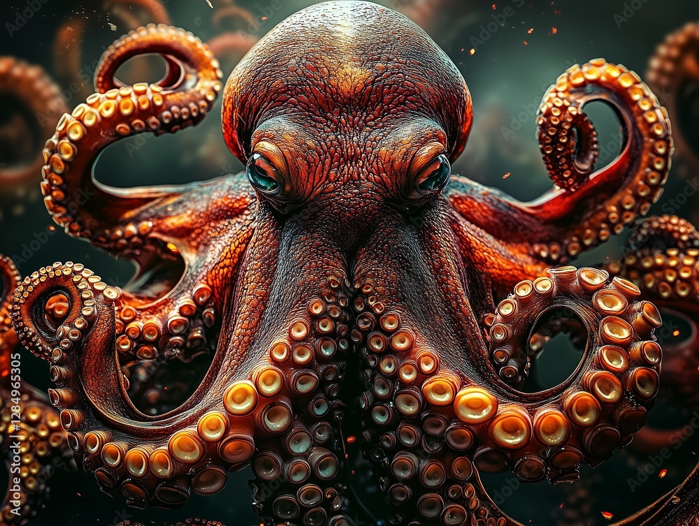 custom made wallpaper toronto digitalStylish huge octopus in the theme and style of cyberpunk and steampunk. A blend of nature and technology, concept.