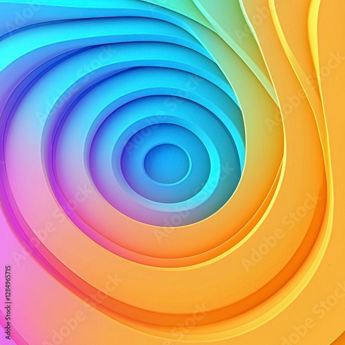Concentric Paper Waves in Orange Yellow Purple and Light Blue Gradients
