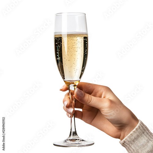 A Hand Holding a Glass of Champagne Isolated on Transparent Background