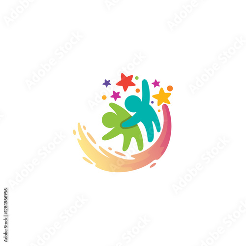 icon of a person reaching for a star, colorful style