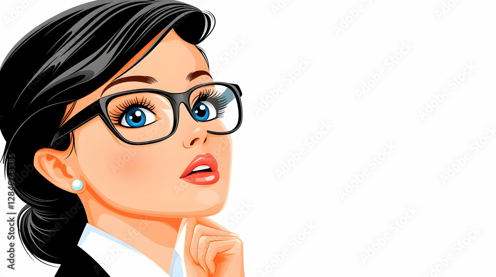 Portrait of a Businesswoman Wearing Glasses, Pensive Expression Portrait of a Businesswoman Wearing Glasses, Pensive Expression
