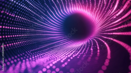 Abstract Purple and Pink Neon Light Tunnel Vortex Digital Art Background