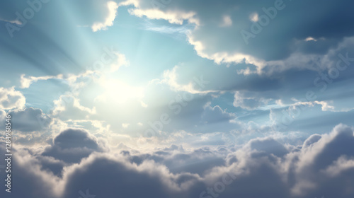 The sky is filled with clouds and the sun is shining through them