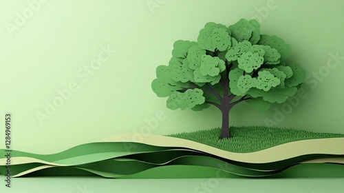 Eco-friendly paper-cut tree concept for carbon emissions reduction, highlighting sustainability and environmental care in design. - photo