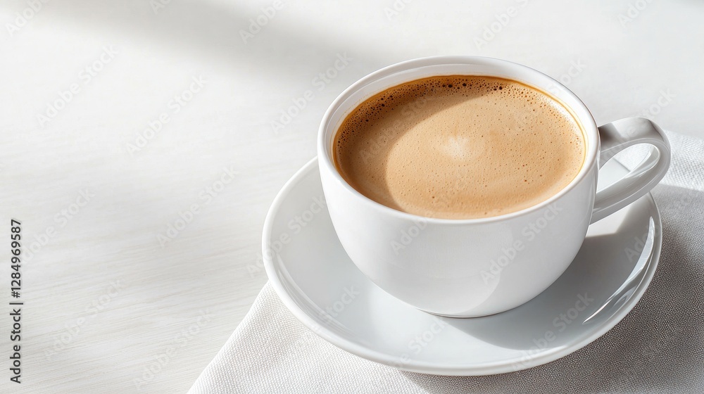 White Coffee Cup on White Table with Sunlight White Coffee Cup on White Table with Sunlight