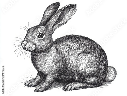 Detailed illustration of a rabbit showcasing fine lines and texture, highlighting its natural form and features