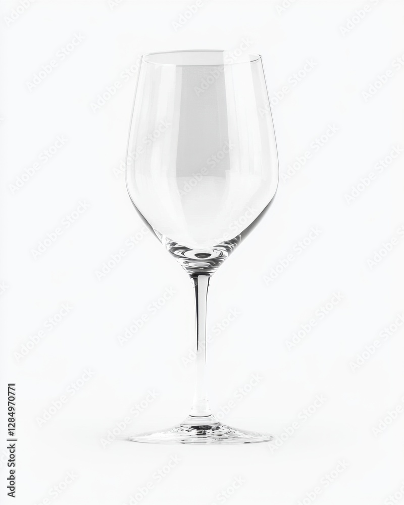 A wine glass is sitting on a white background. The glass is tall and thin, with a stem. Concept of elegance and sophistication, as wine glasses are often associated with fine dining A wine glass is sitting on a white background. The glass is tall and thin, with a stem. Concept of elegance and sophistication, as wine glasses are often associated with fine dining