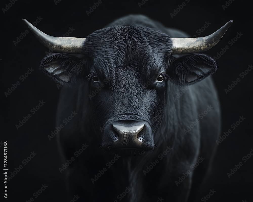 Naklejka premium Black bull portrait, dark background