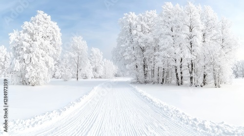 Wallpaper Mural Snowy cross-country ski trail through winter forest (5) Torontodigital.ca