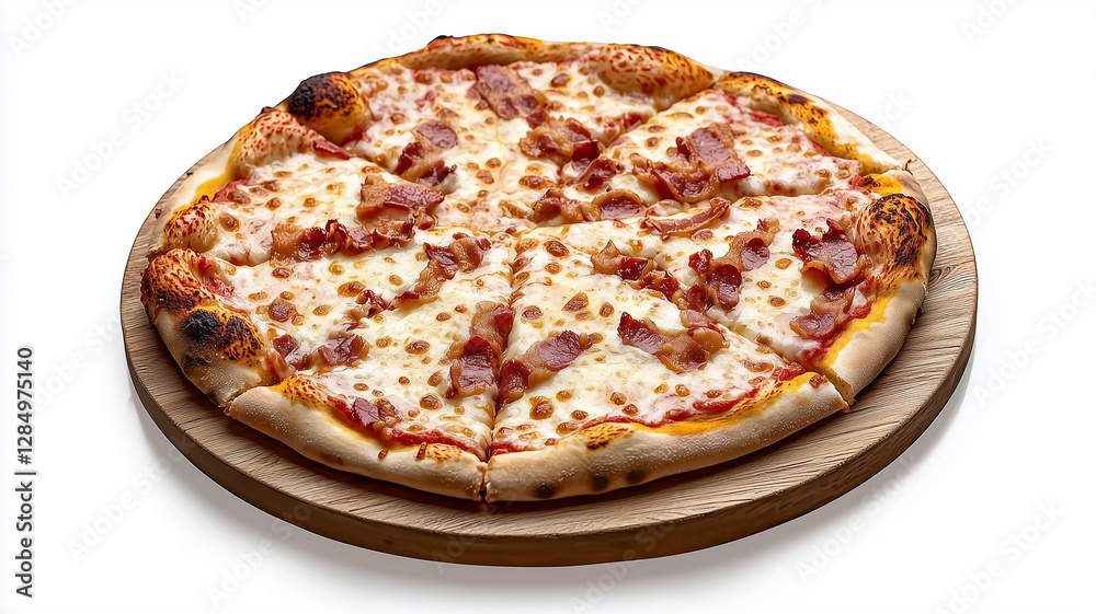 Pizza on wooden board isolated on white background
Pizza on wooden board isolated on white background