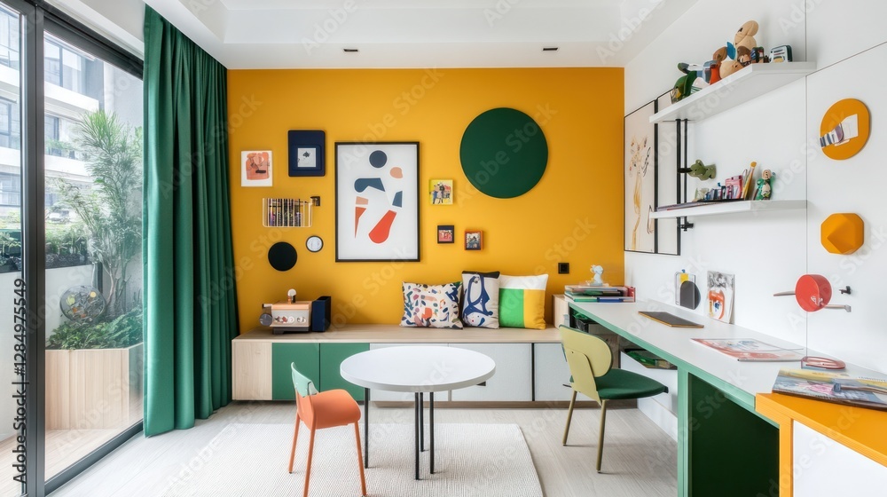 Fototapeta premium Vibrant Child's Playroom: A Design of Joyful Colors and Creative Spaces