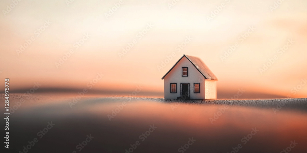 Minimalist house in a vast empty landscape with soft muted tones and serene atmosphere, concept of solitude and simplicity Minimalist house in a vast empty landscape with soft muted tones and serene atmosphere, concept of solitude and simplicity