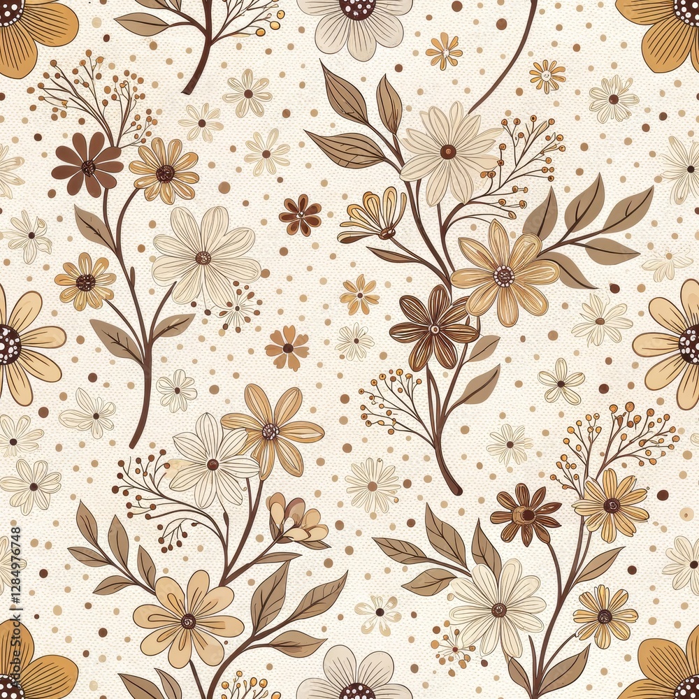 Floral Seamless Pattern Design Nature Inspired Digital Art Warm Tones Aesthetic Delicate Blooms and Foliage Floral Seamless Pattern Design Nature Inspired Digital Art Warm Tones Aesthetic Delicate Blooms and Foliage