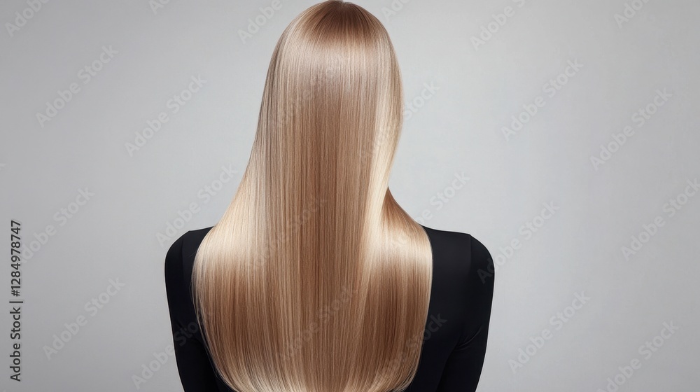 Fototapeta premium Smooth Long Blonde Hair Styled Elegantly from the Back View