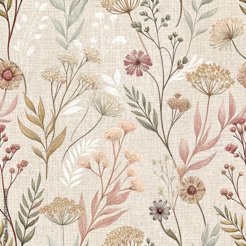 Wallpaper Mural Delicate Floral Seamless Pattern Design Nature-Inspired Art Textile Background Soft Color Palette Aesthetic Viewpoint Torontodigital.ca