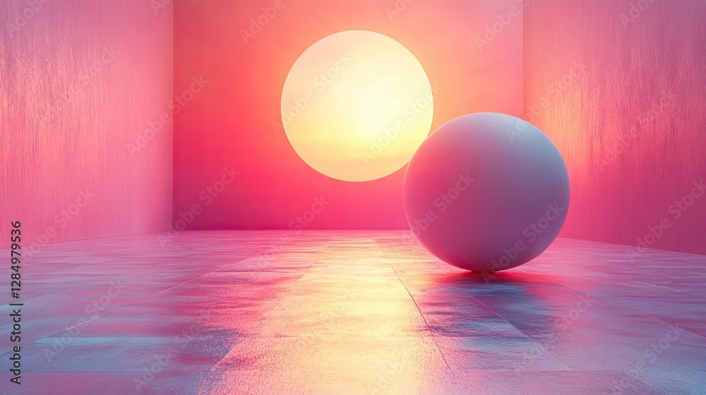 Two spheres are illuminated in a pink colored room Two spheres are illuminated in a pink colored room