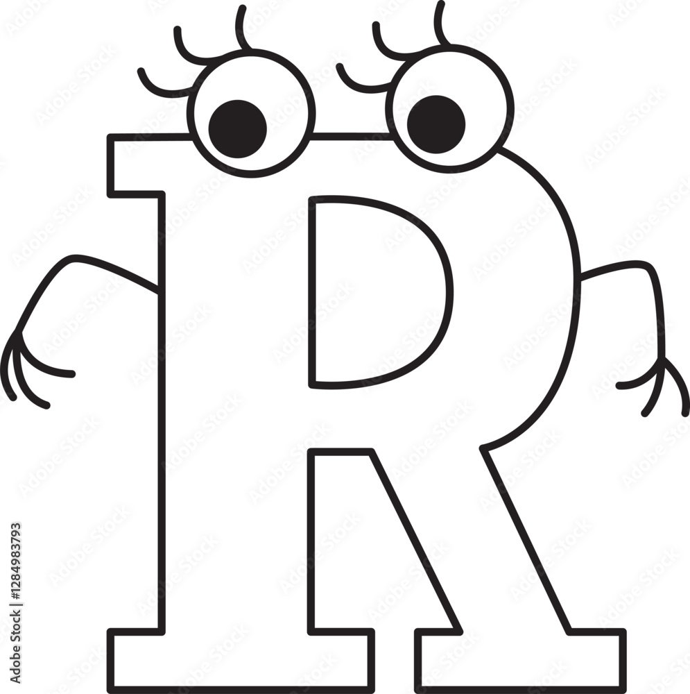 Fototapeta premium capital letter R with eyes bent its arms