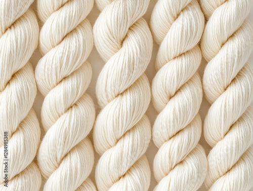 Creamy yarn skeins, closeup texture