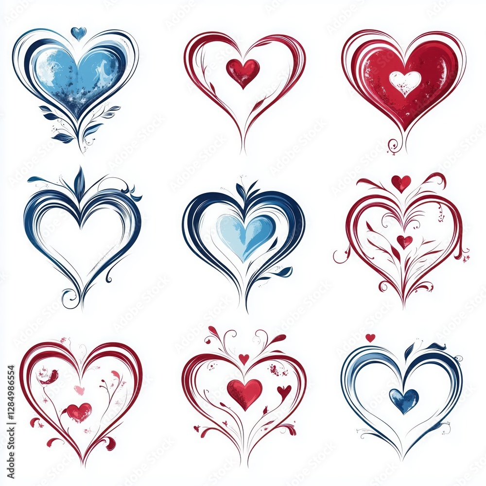 Decorative Red and Blue Heart Illustration: Romantic Vector Art and Design Perfect for Valentine’s Celebration Decorative Red and Blue Heart Illustration: Romantic Vector Art and Design Perfect for Valentine’s Celebration