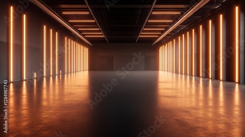 Industrial Interior with Orange Neon Lighting